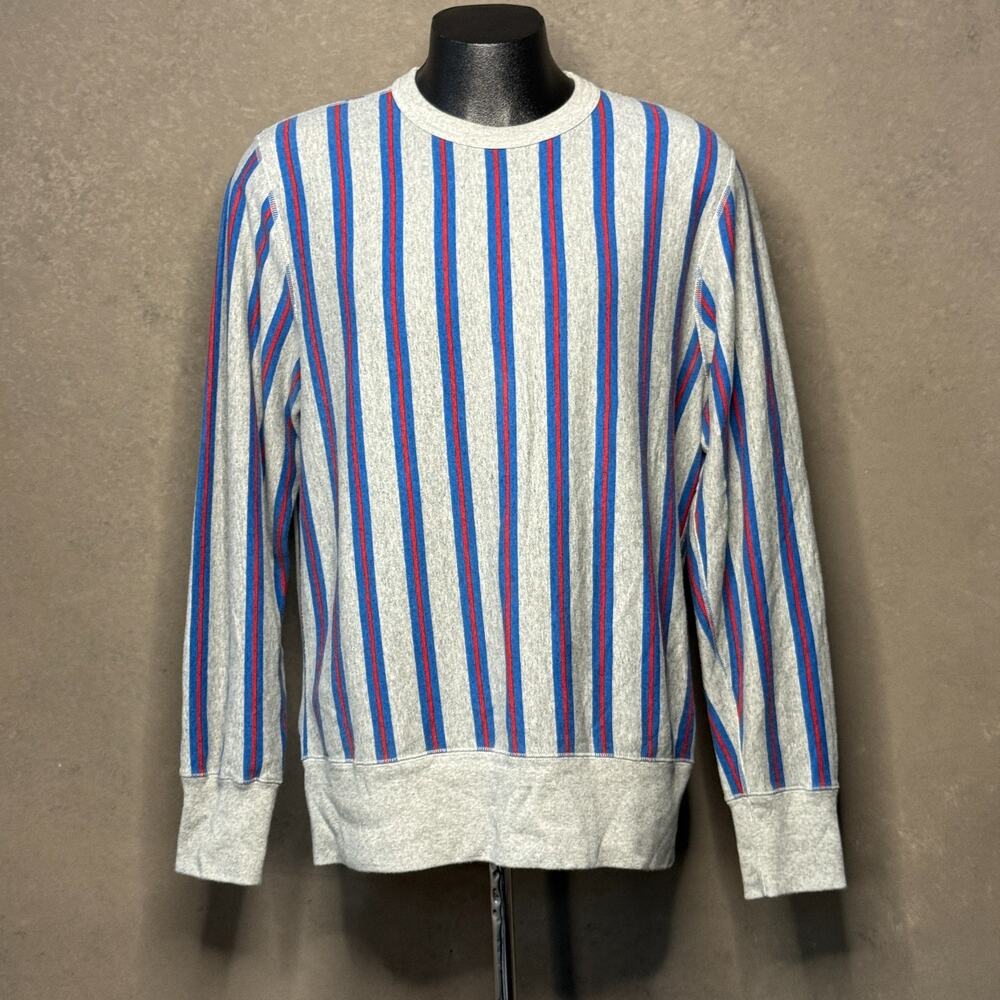 Todd Snyder Champion Vertical Stripe Crewneck Sweatshirt Gray Blue Red Men's XL